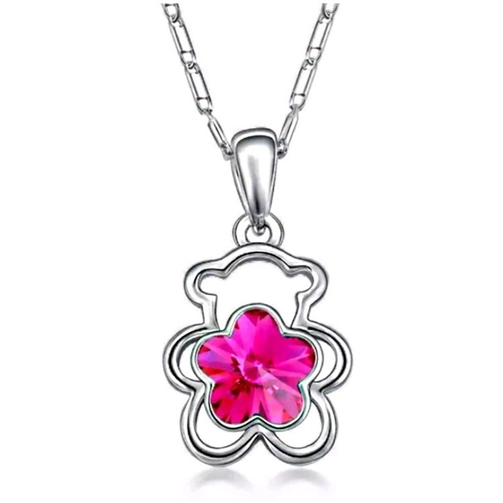 Pink Crystal Bear Pendant Charm & Necklace Jewelry